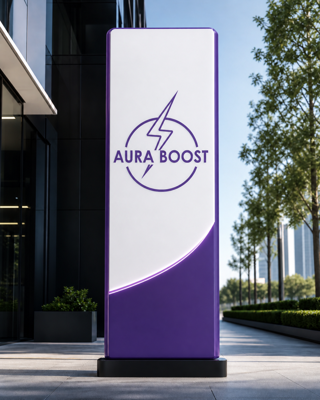 Totem publicitaire extérieur installé devant une entreprise